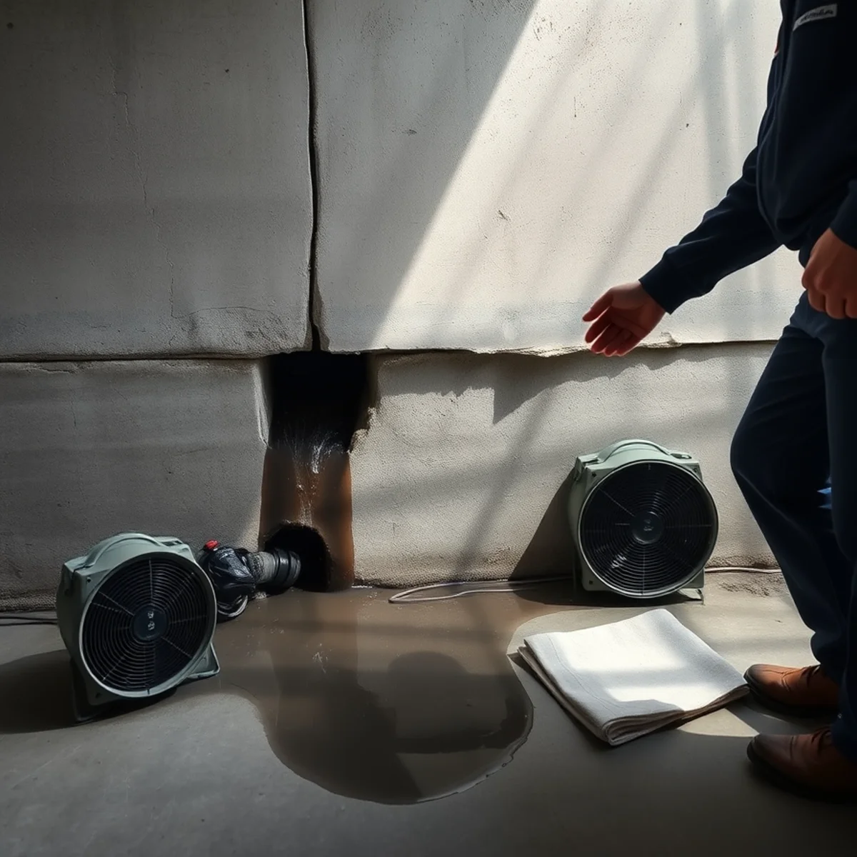 Water seeping through a below-grade concrete wall under hydrostatic pressure
