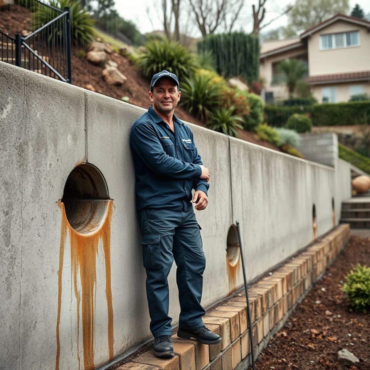 Retaining wall and hillside drainage above a Berkeley Hills home during heavy rain