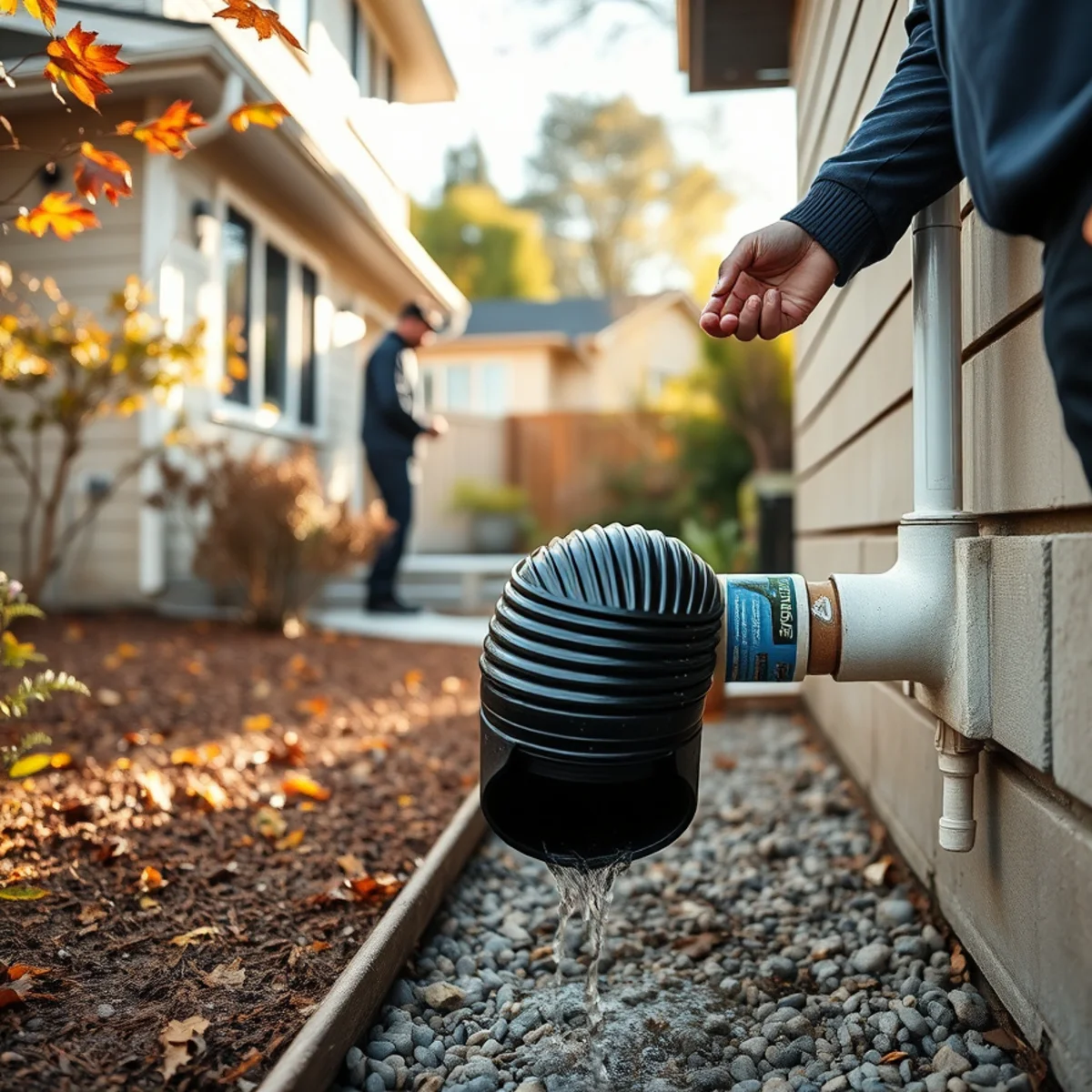 Downspout extension carrying roof runoff away from a Berkeley foundation