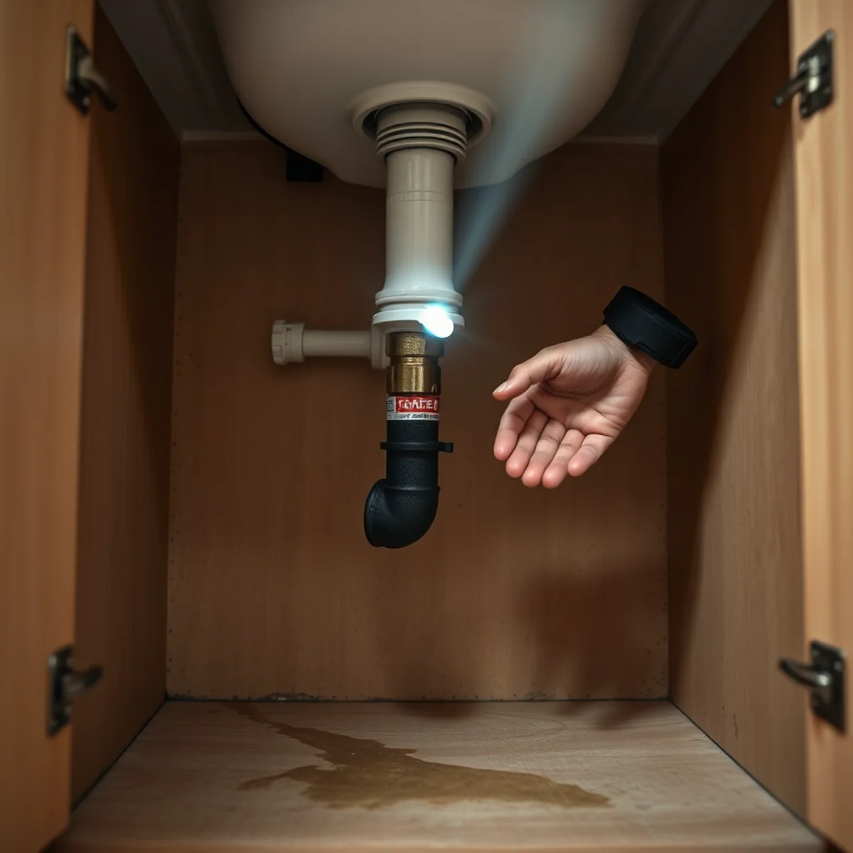Checking supply lines and the trap under a kitchen sink for slow leaks