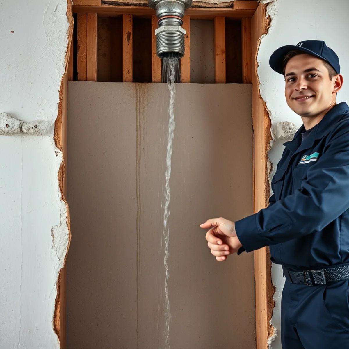 Burst galvanized steel pipe spraying water inside the wall of an older Berkeley home