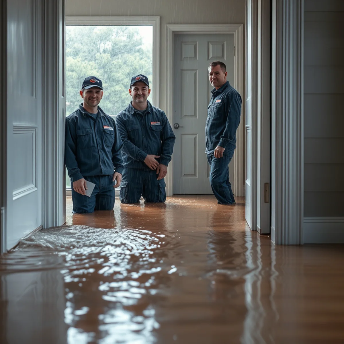 Surface flood water entering a Berkeley home under an exterior door
