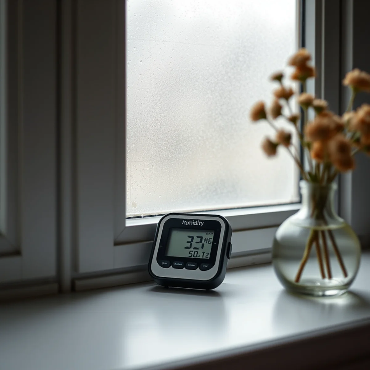 Hygrometer reading high relative humidity in a water damaged Berkeley room