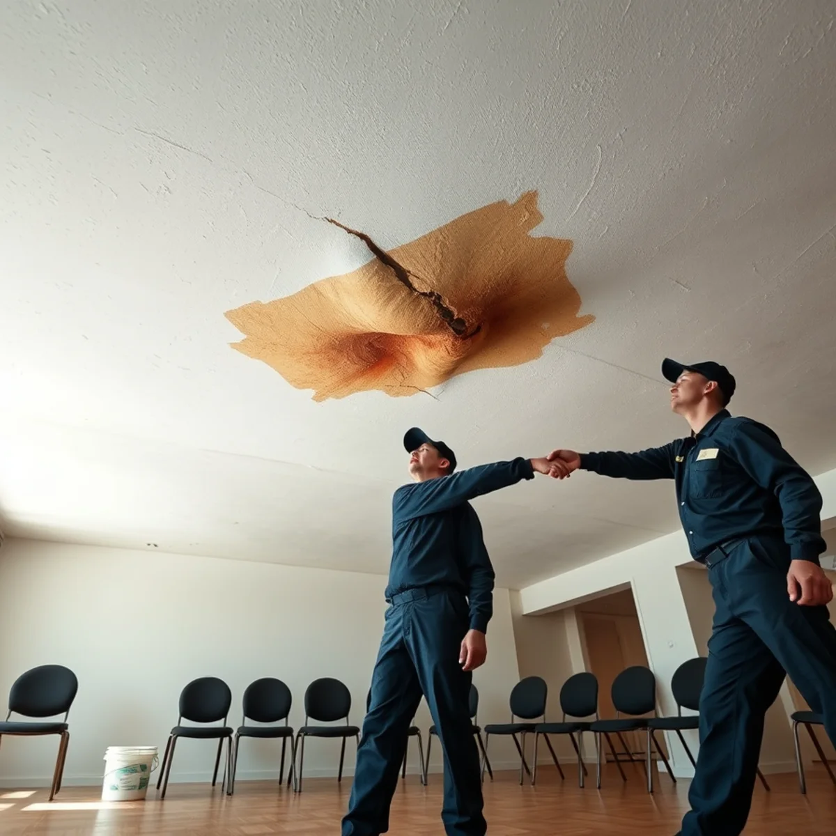 Bulging water-logged ceiling at risk of collapse in a Berkeley home