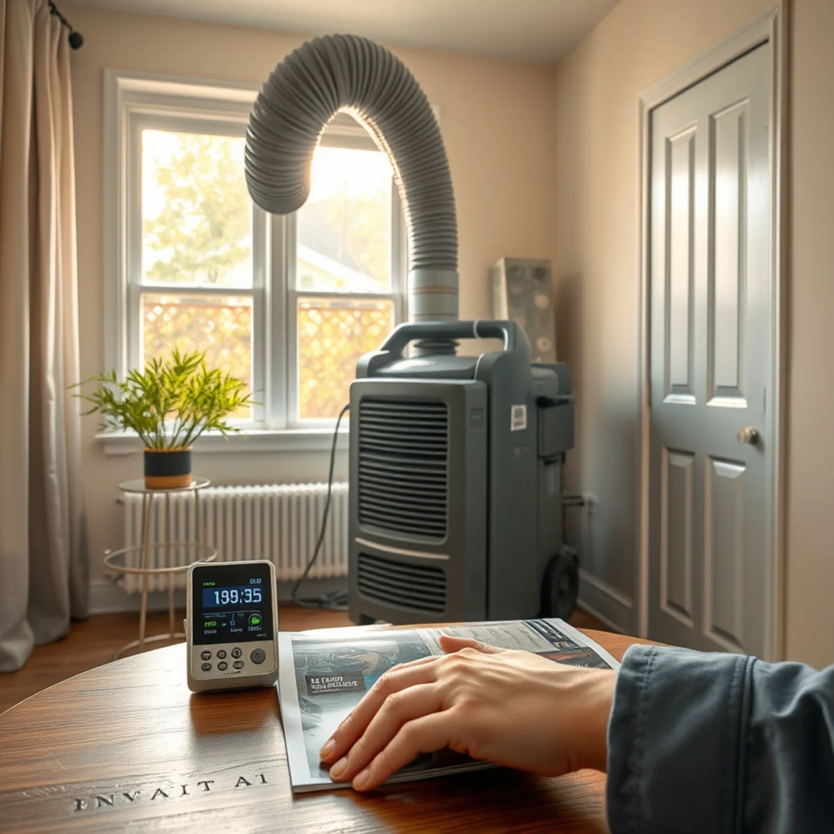 HEPA air scrubber running to control air quality in a water damaged Berkeley room