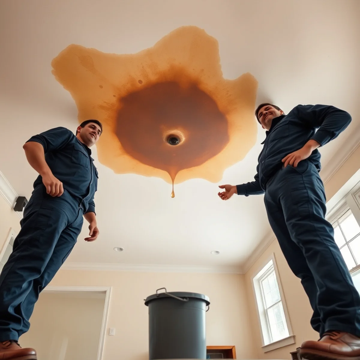 Water stained and sagging ceiling in a Berkeley home indicating a structural safety risk