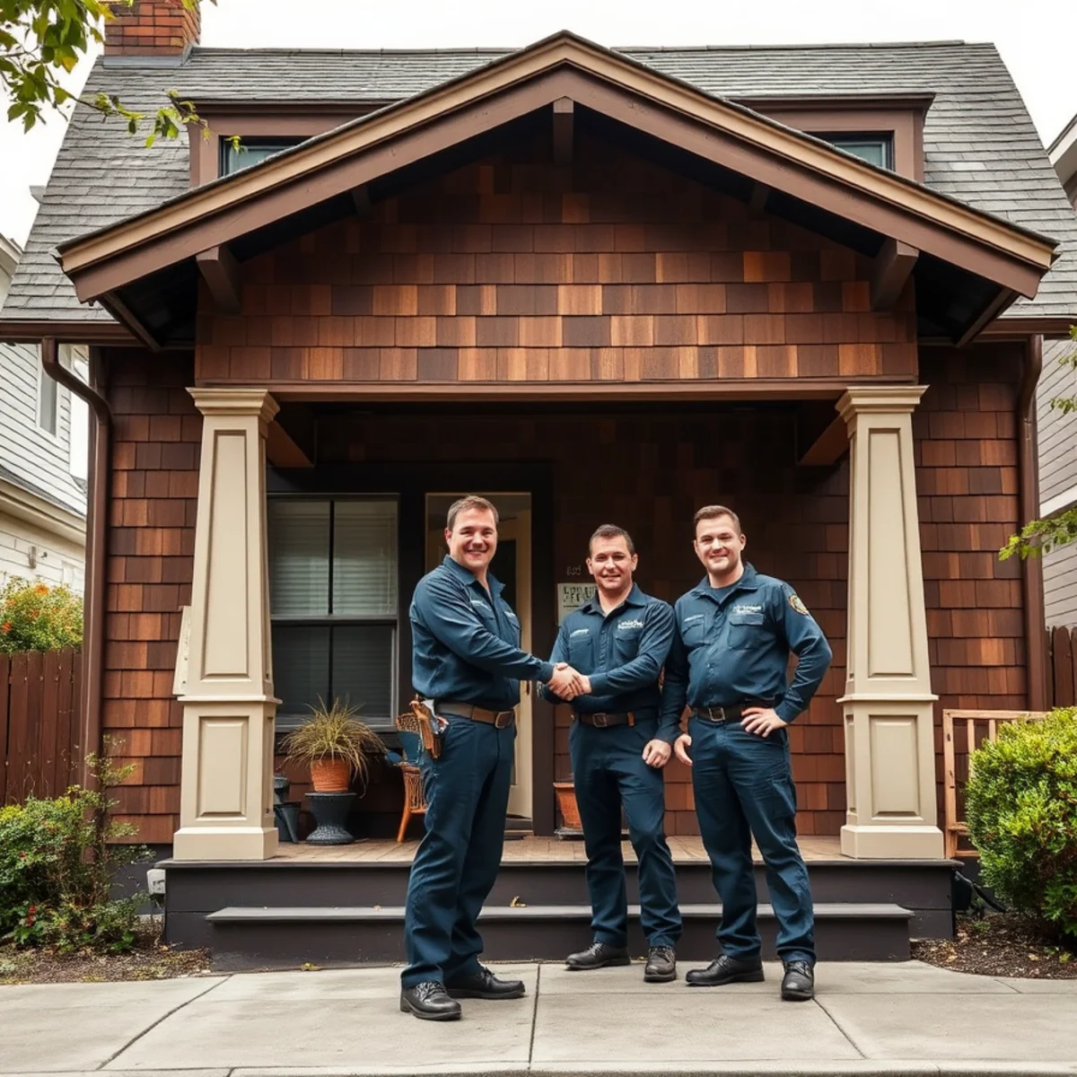 Classic Berkeley brown shingle Craftsman home with deep eaves and original wood detailing