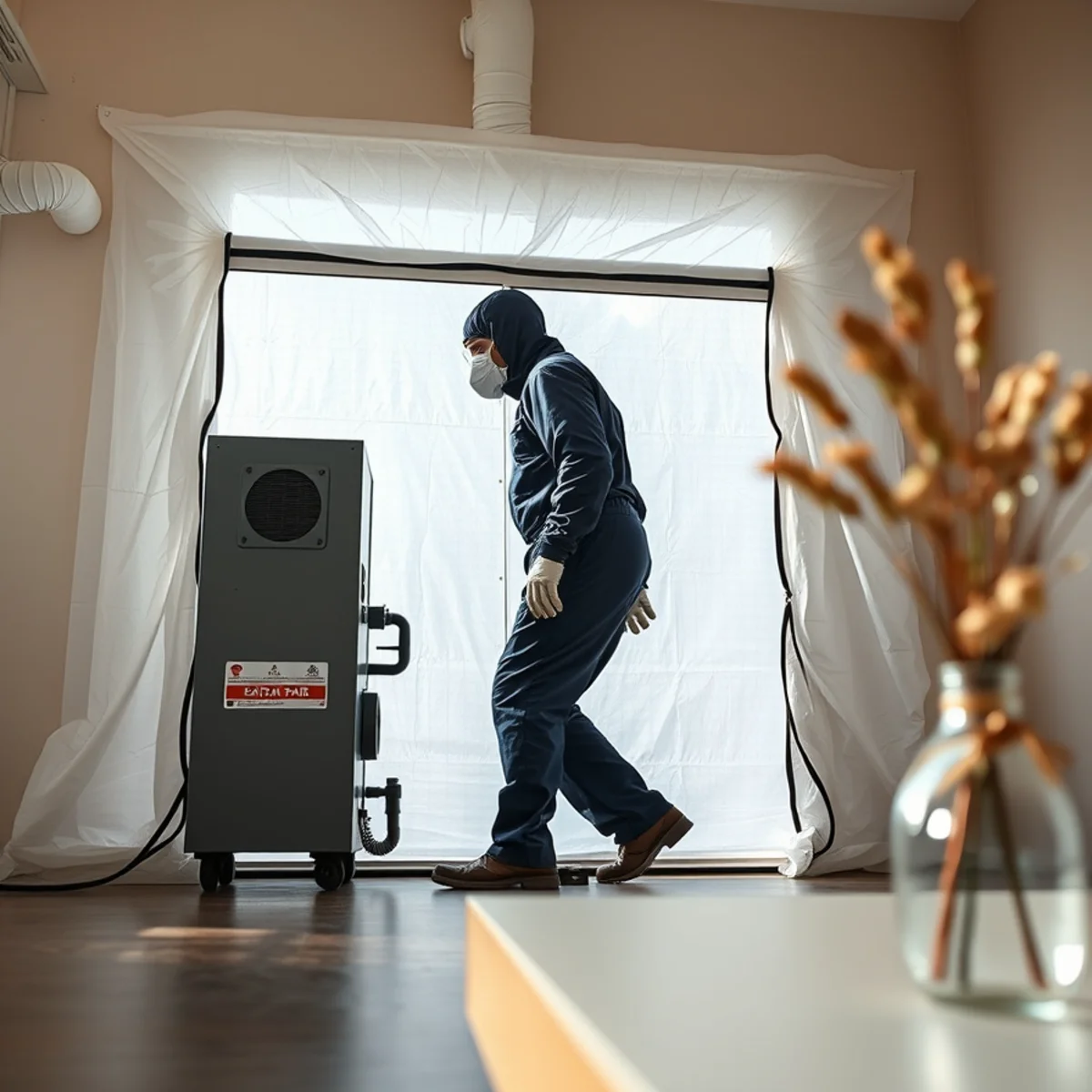Sealed containment and negative air machine set up for Category 3 decontamination in Berkeley