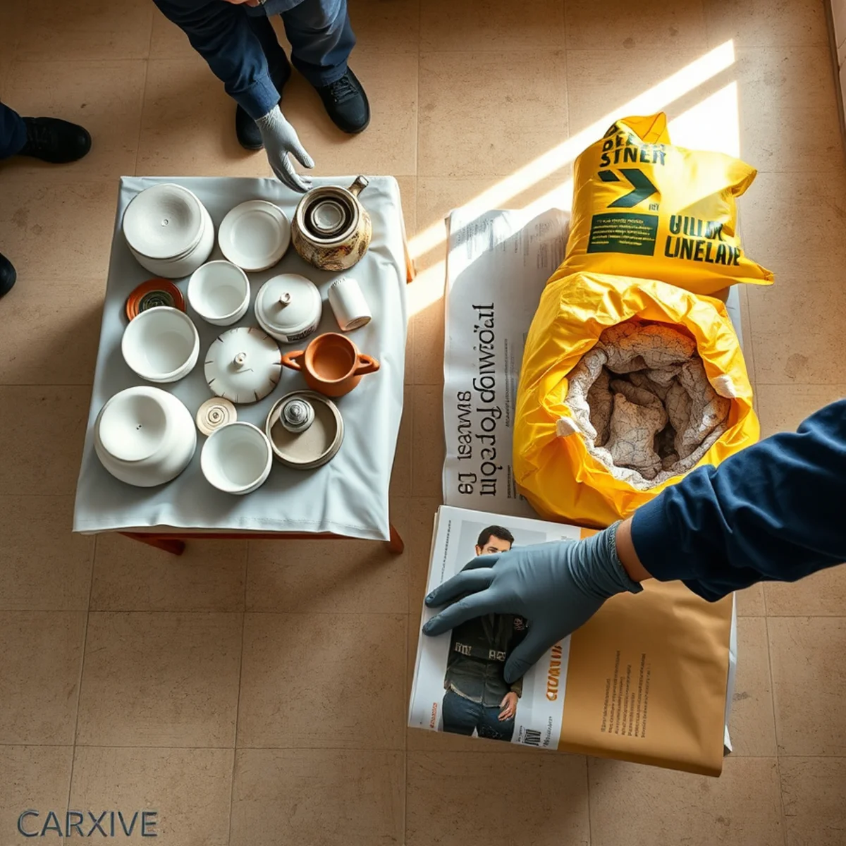 Hard non-porous items separated from porous material after a Berkeley sewage backup