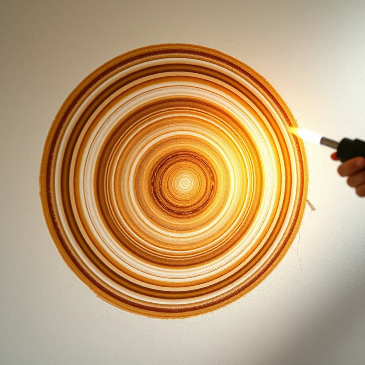 Concentric water tide rings on drywall showing repeated wetting over time