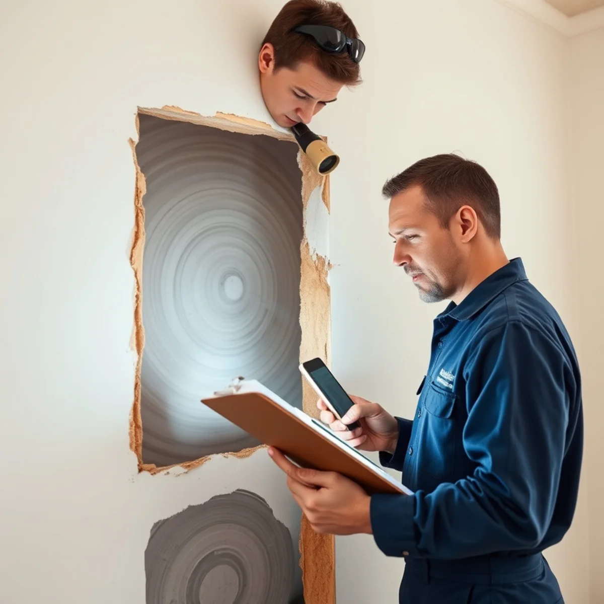 Insurance adjuster inspecting water damage in a Berkeley home to determine sudden versus gradual cause