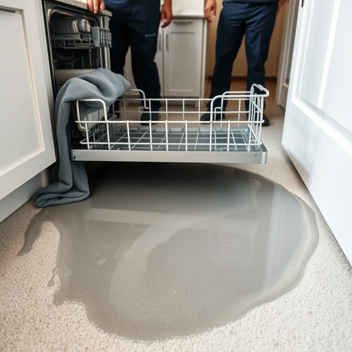 Gray water from a failed dishwasher across a Berkeley kitchen floor