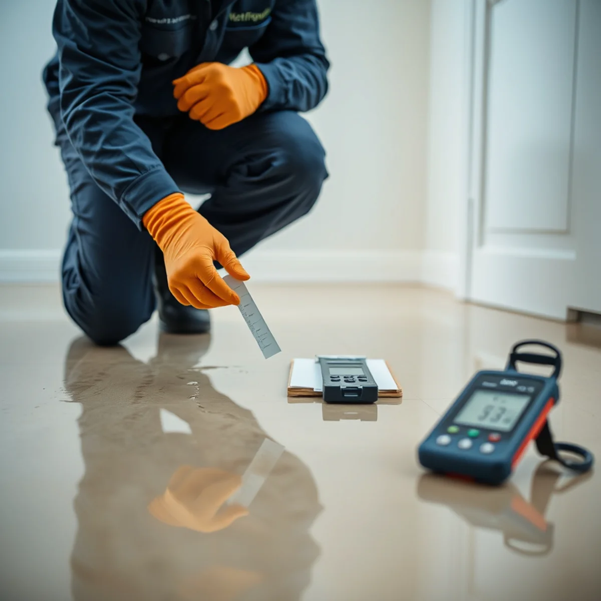 Technician testing water in a Berkeley home to determine the IICRC water damage category