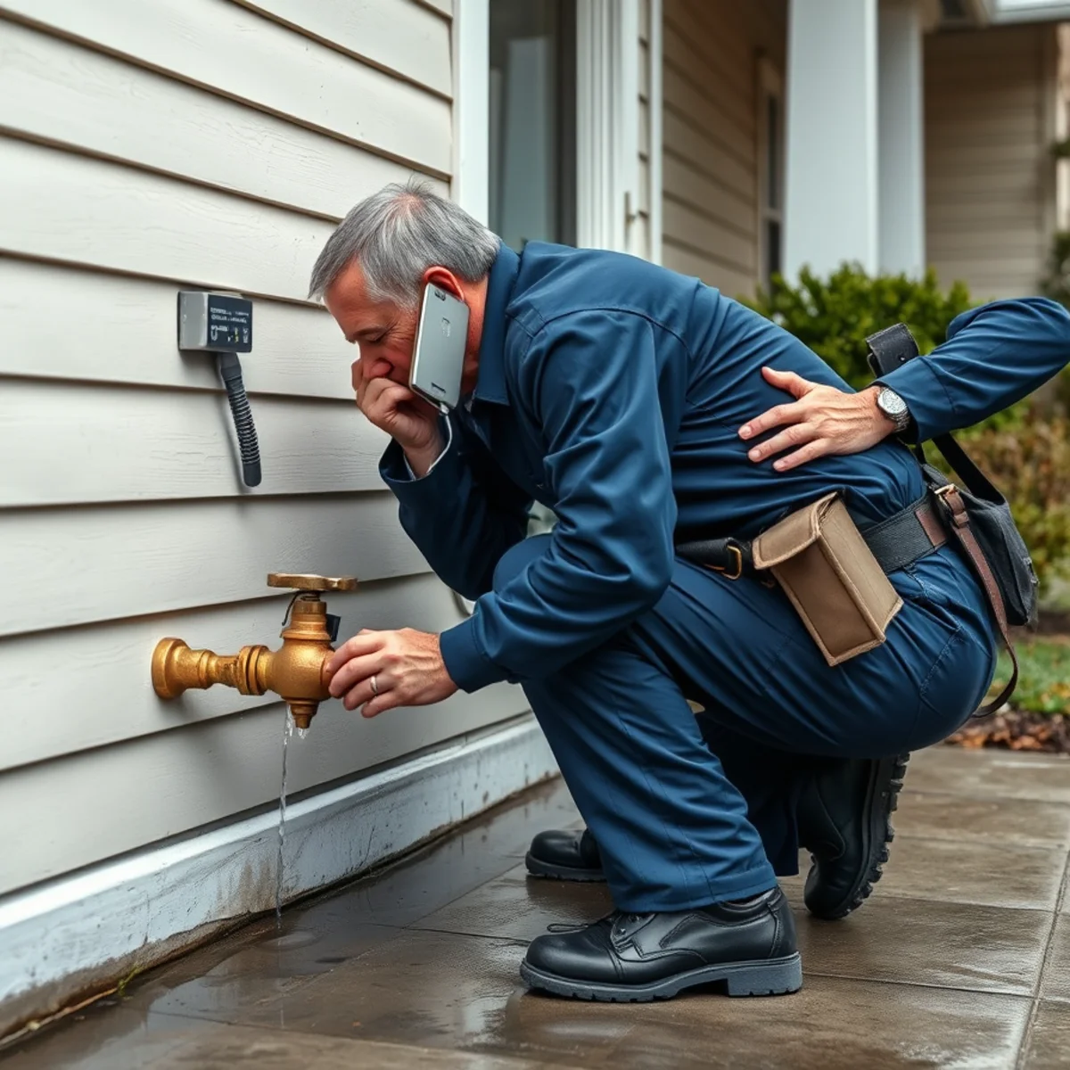 Homeowner shutting off the main water valve after discovering water damage in a Berkeley home