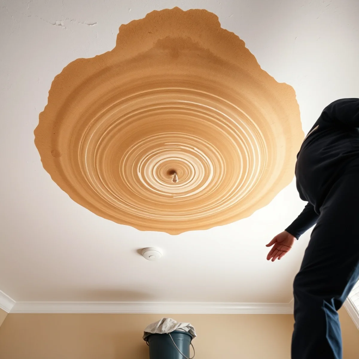 Water stained and sagging ceiling in the room below a burst pipe in a Berkeley home