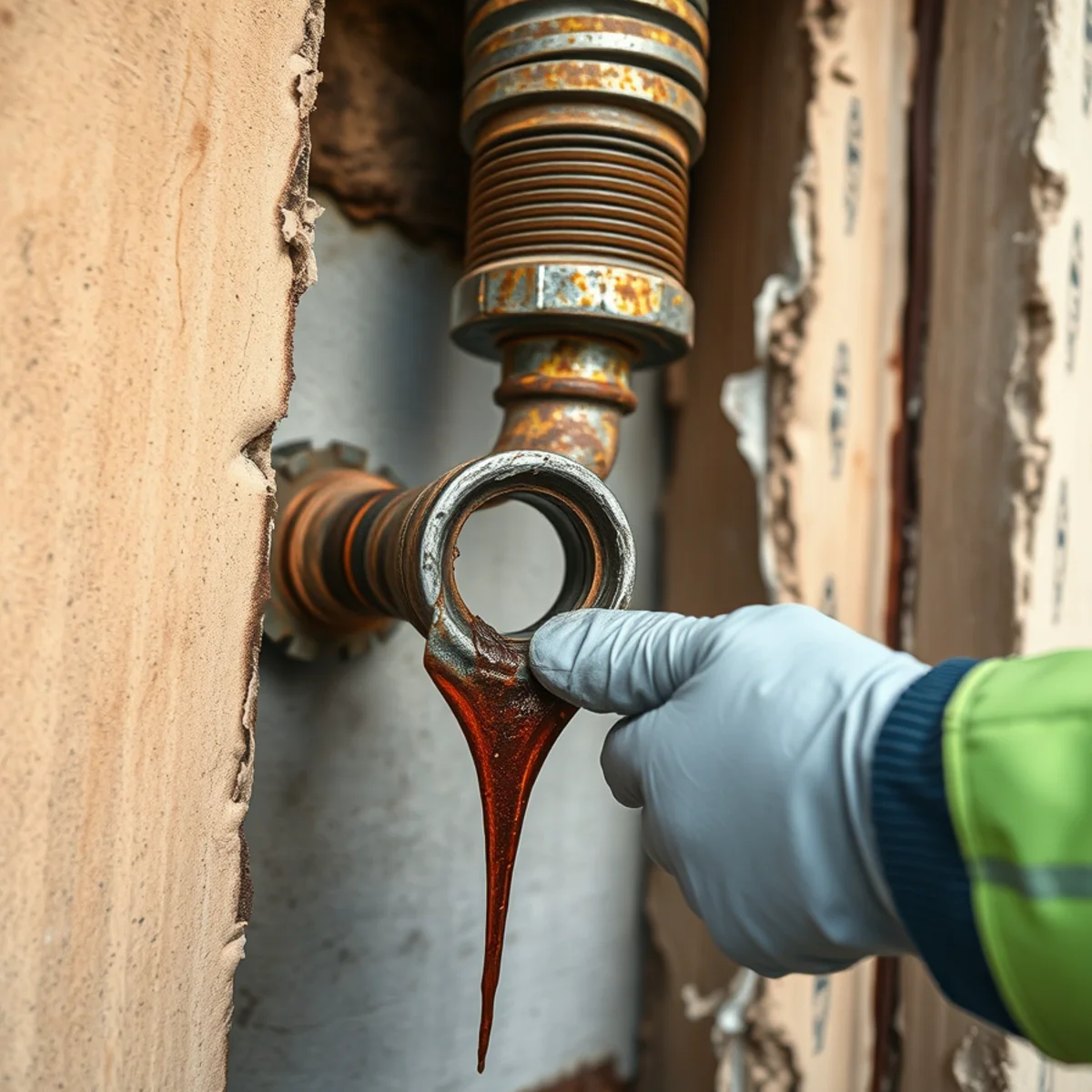 Corroded galvanized steel pipe that burst inside the wall of an older Berkeley home