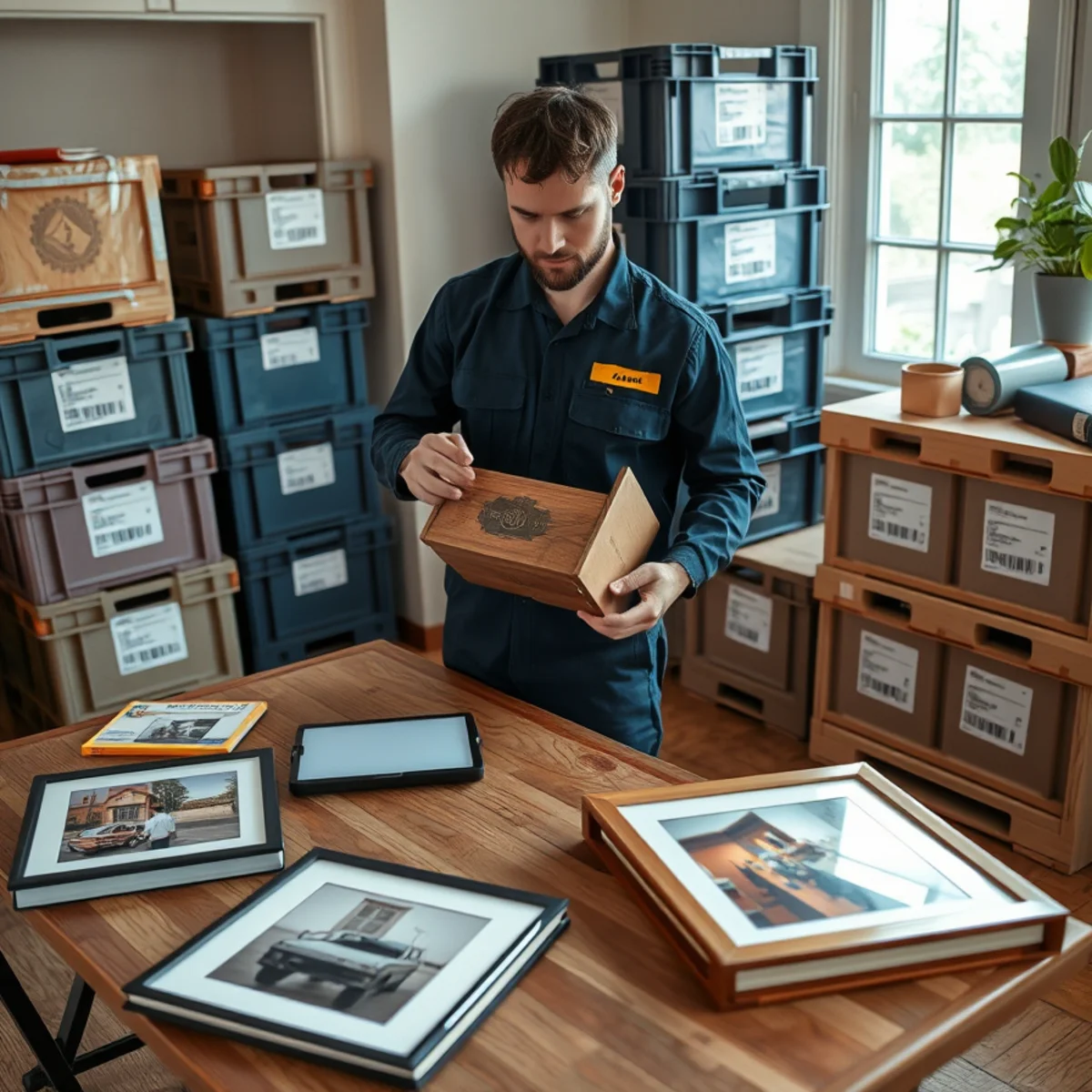 Technician inventorying and packing water damaged belongings from a Berkeley home for off-site restoration