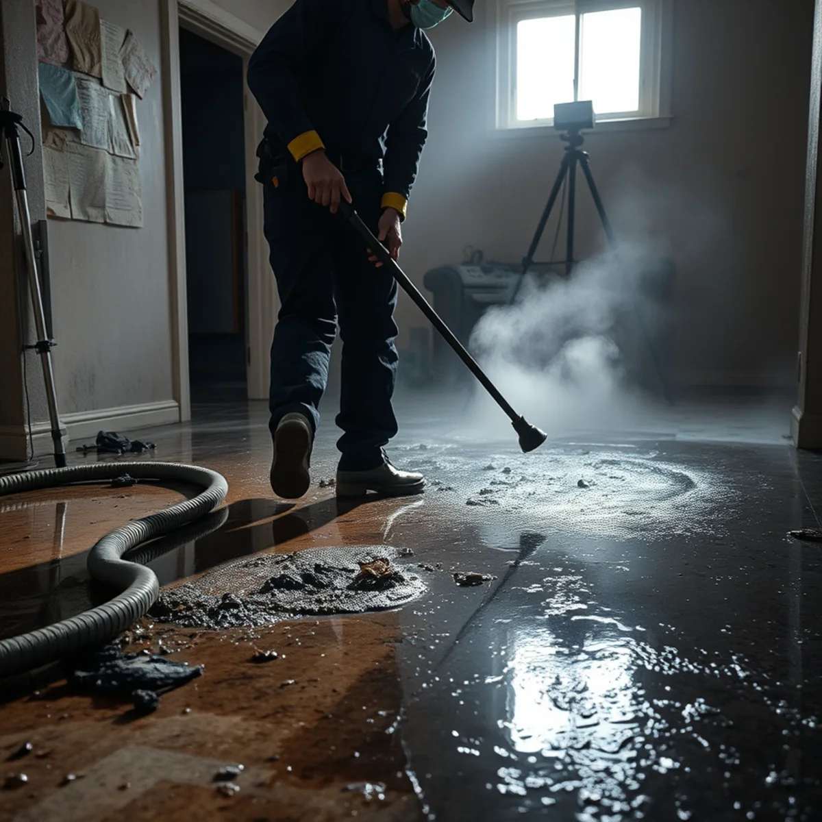 Extracting fire suppression water from a soot covered floor in a Berkeley home