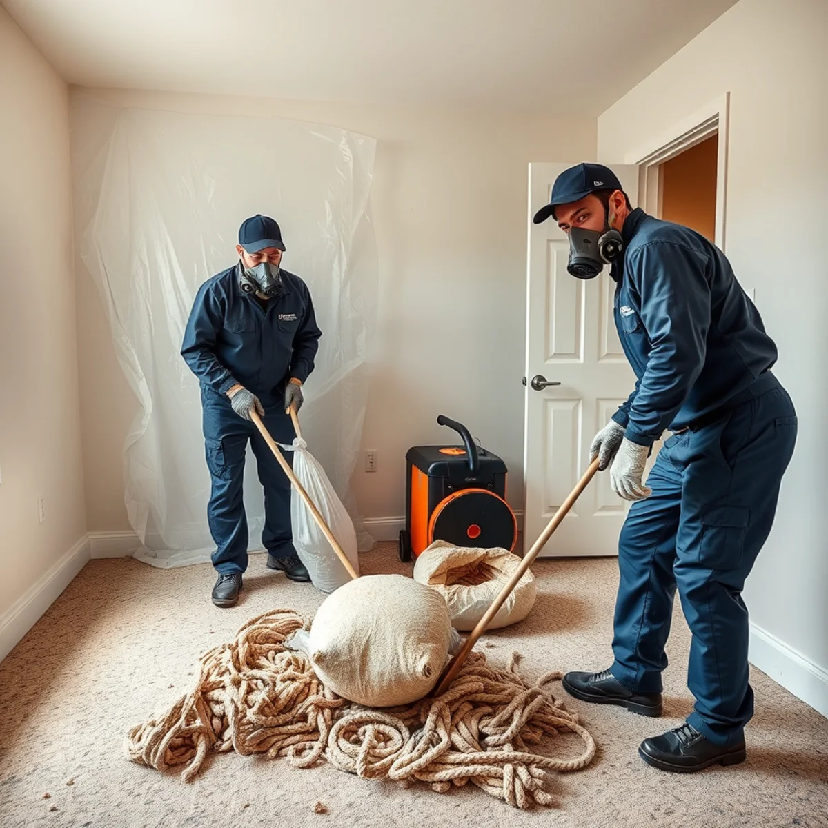 Flood damage cleanup crew removing saturated flooring from a West Berkeley home after storm flooding