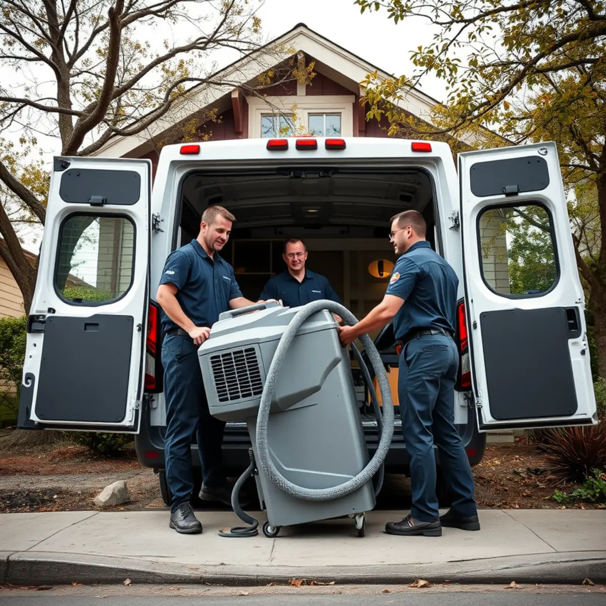 Water Damage Berkeley technicians with extraction equipment outside a Berkeley home