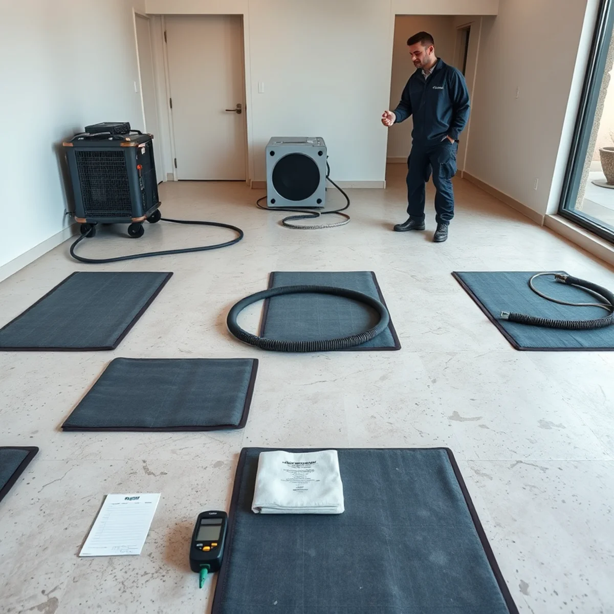 Specialty drying equipment on a gypcrete floor assembly in a new Adeline corridor building