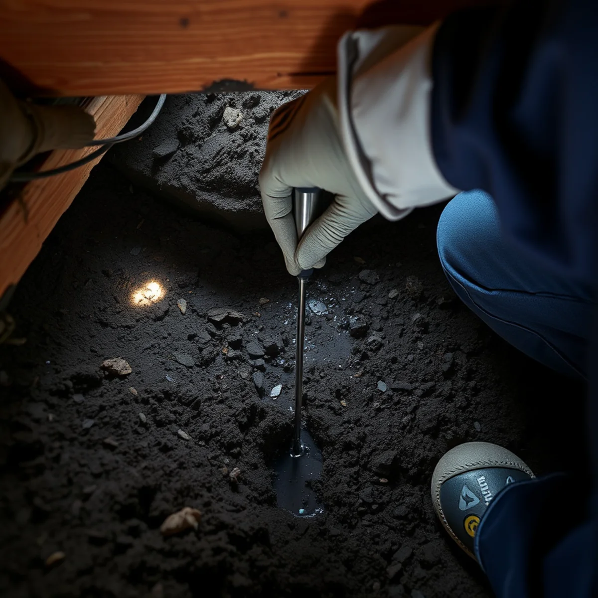 Damp shallow crawl space under an Alameda, CA Victorian caused by the high water table