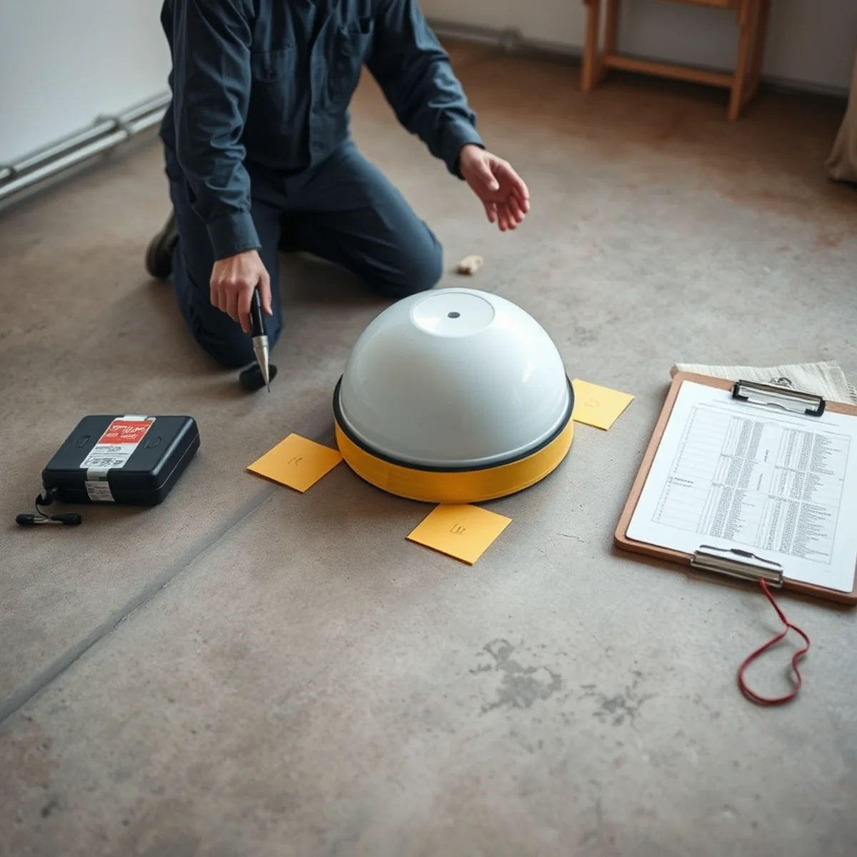 Calcium chloride moisture test on a concrete slab in a low-lying Aquatic Park building