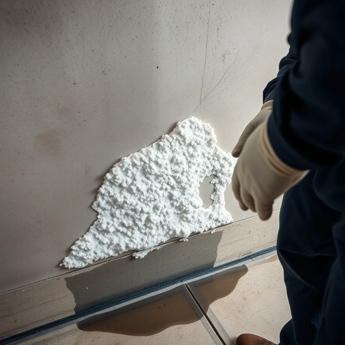 Efflorescence forming on a below-grade concrete wall in a Berkeley Hills home