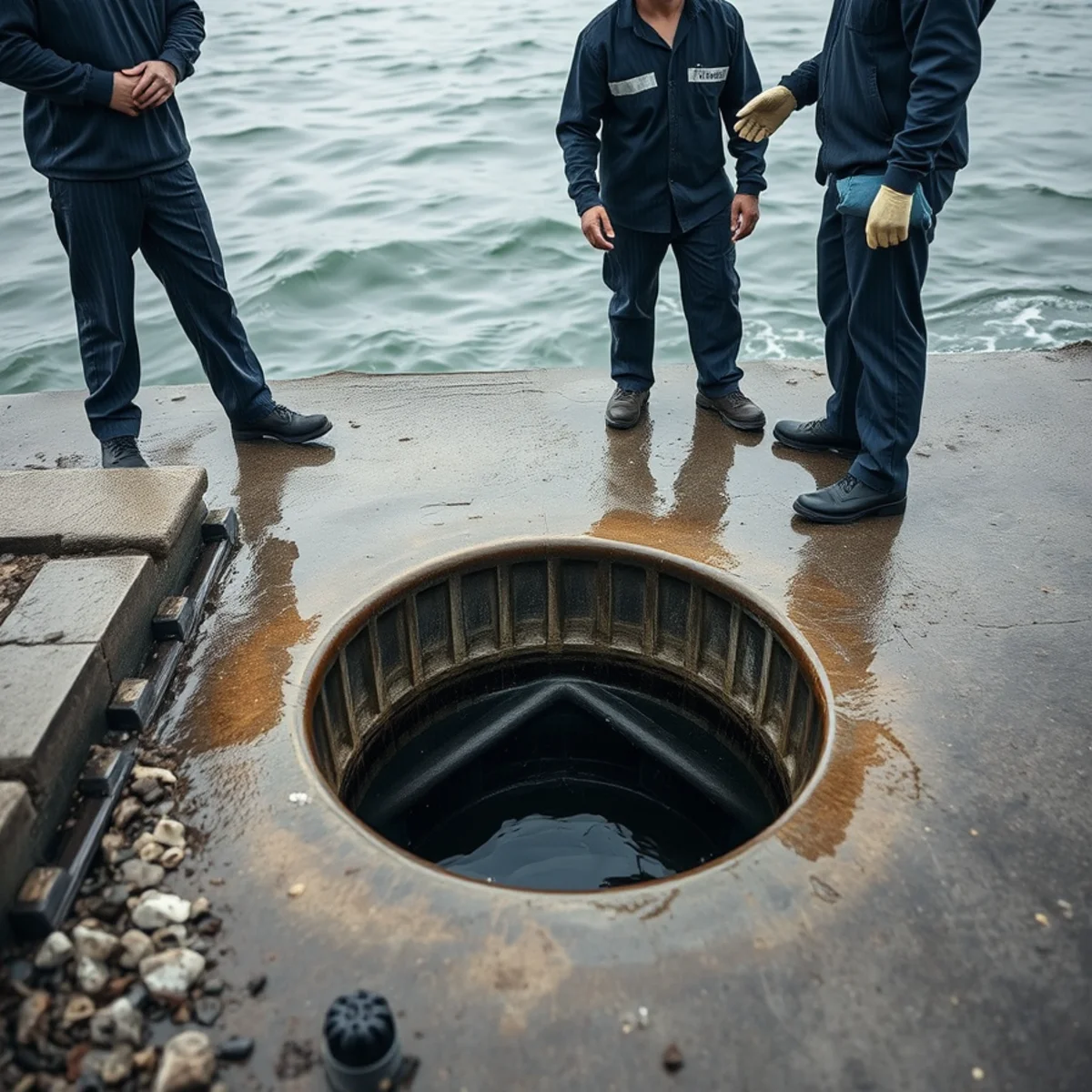 Storm drain outfall submerged by a high tide near the Berkeley Marina