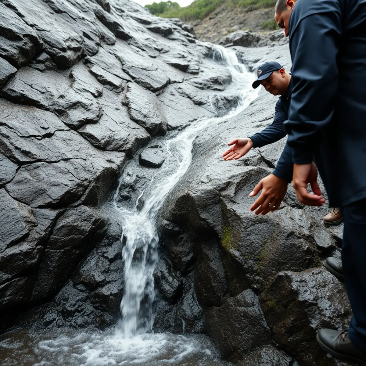 Storm runoff sheeting off a volcanic rock outcrop toward a Cragmont home in Berkeley