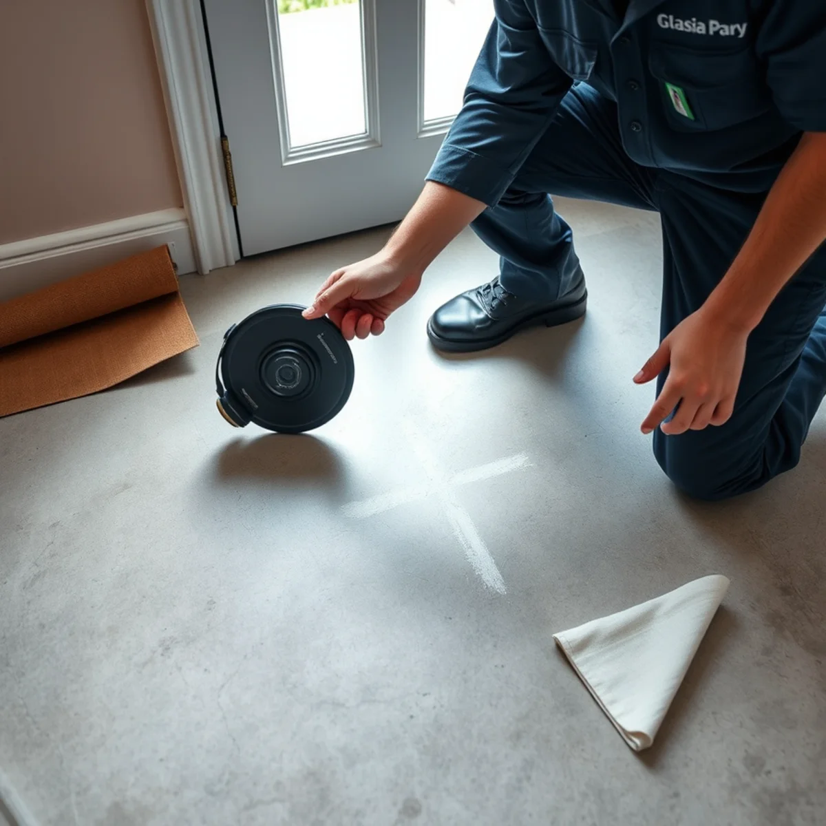 Technician using acoustic equipment to locate a slab leak in an El Cerrito, CA home