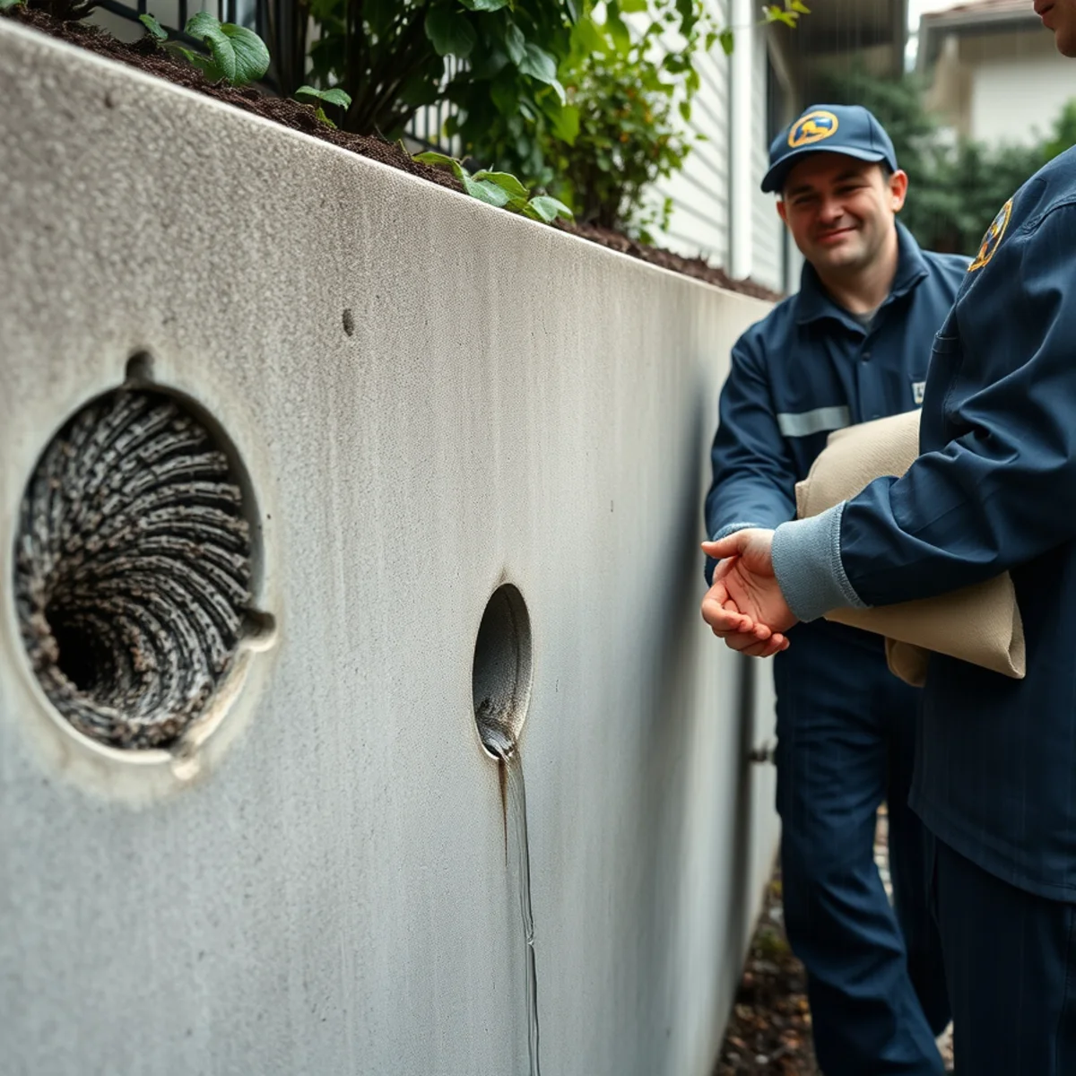 Blocked weep holes in a hillside retaining wall above a Kensington, CA home