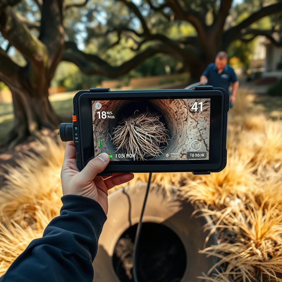 Oak root intrusion found inside a sewer lateral during a camera inspection in Moraga, CA