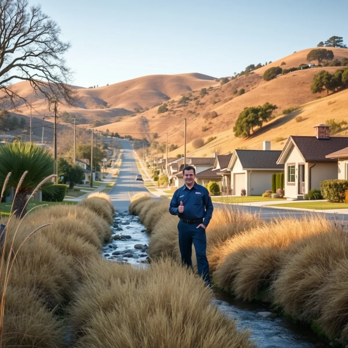 Homes on rolling wooded hillsides in Moraga, CA with oak-covered slopes behind