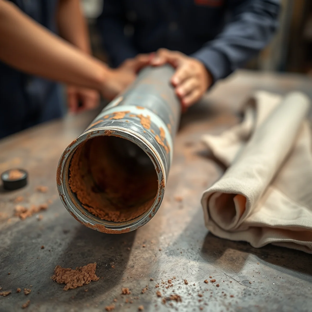 Corroded galvanized supply pipe cut from a North Berkeley Craftsman home