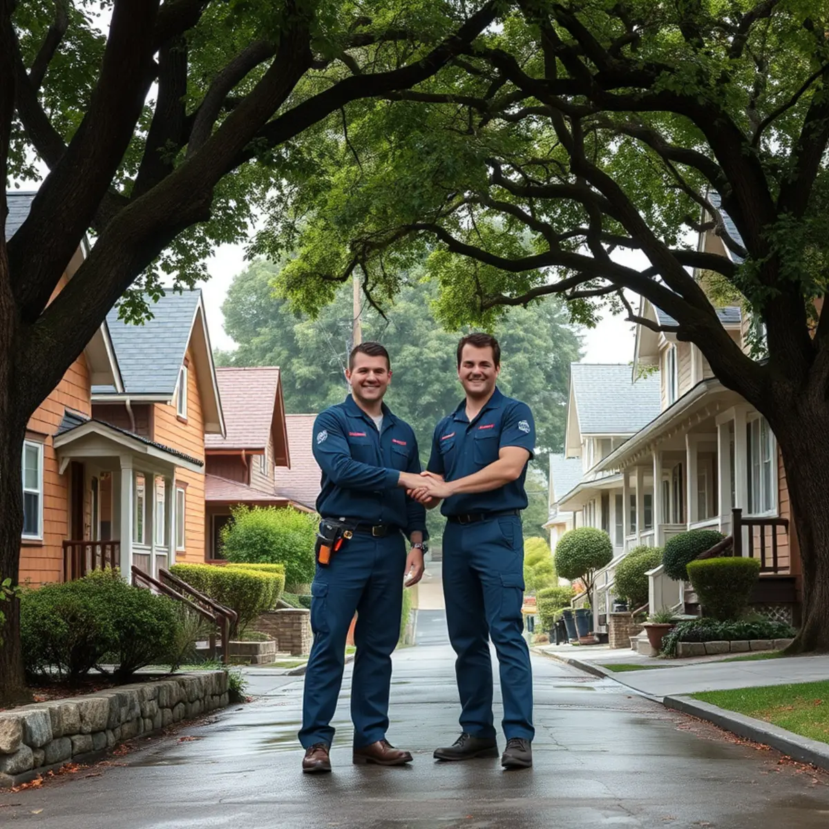 Craftsman and brown shingle homes on a leafy North Berkeley street where water damage crews respond