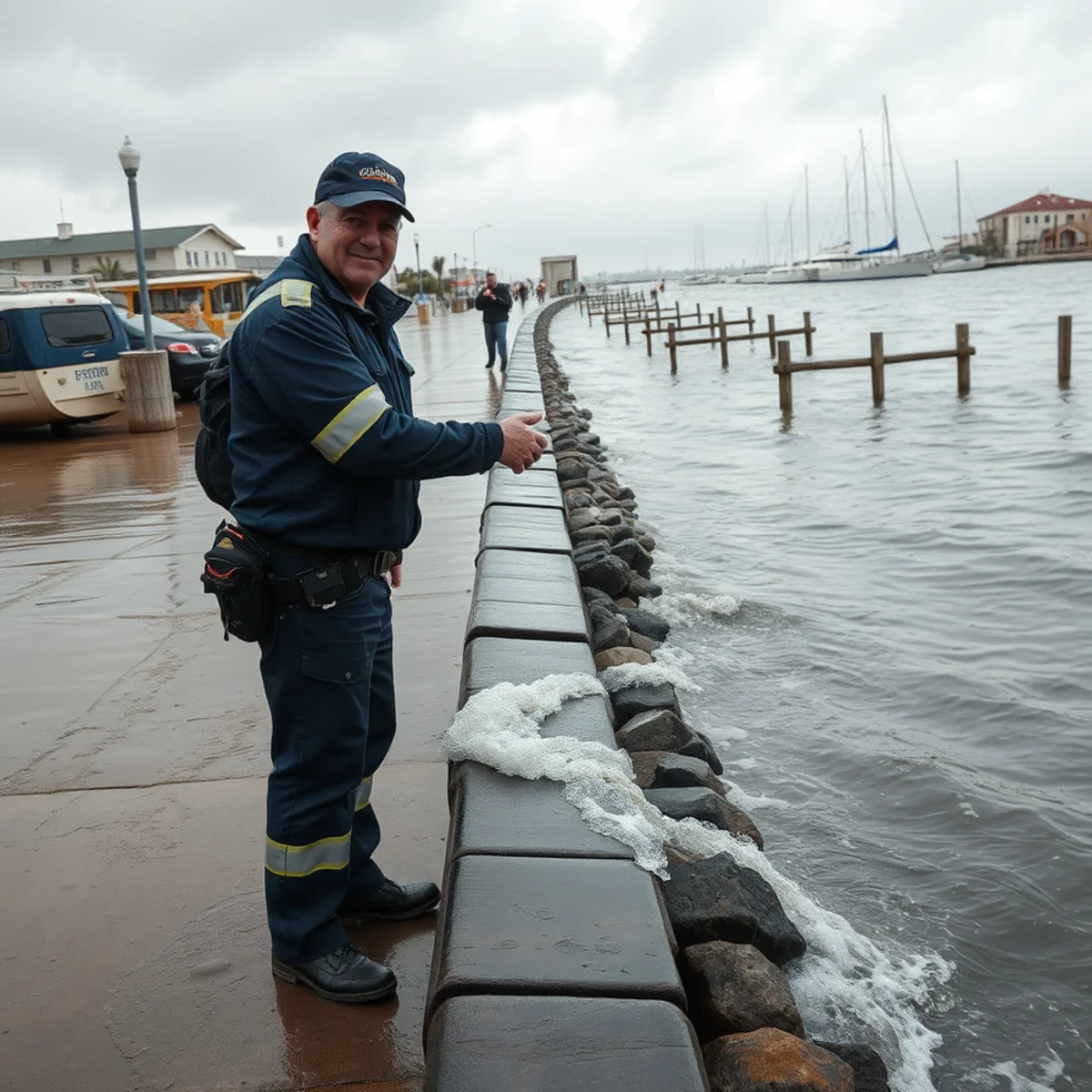 King tide water level close to the top of the shoreline edge at Marina Bay, Richmond CA