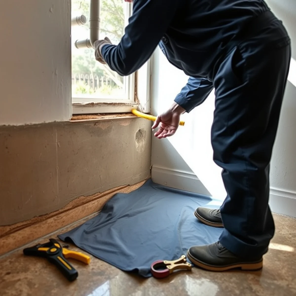 Plumber rerouting a failed supply line above the slab in a San Leandro, CA home