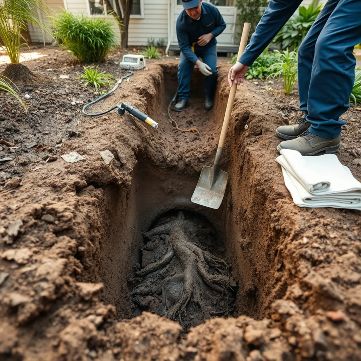 Root intrusion in an original clay sewer lateral excavated in South Berkeley