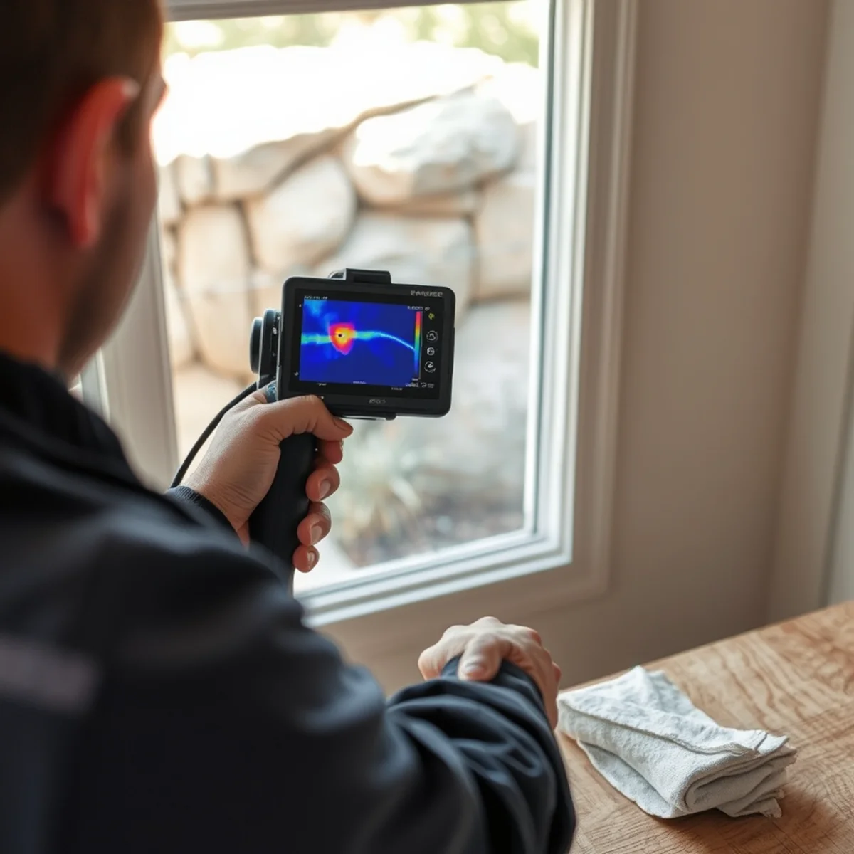 Thermal camera tracing water travelling along rock and foundation in a Thousand Oaks home