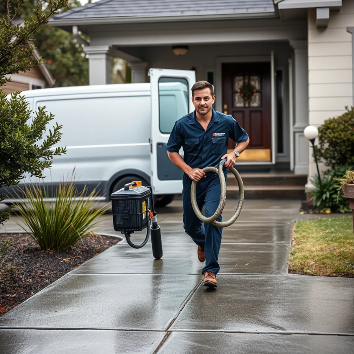 Emergency water damage crew unloading extraction equipment at a Berkeley home