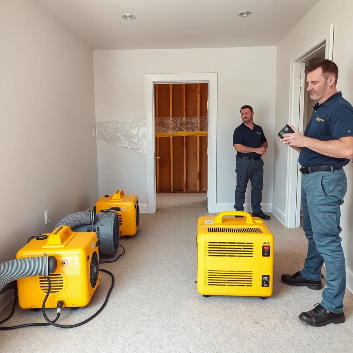 Water damage restoration equipment staged inside a Berkeley, CA home